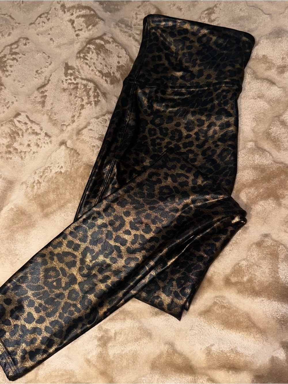 Spanx Leopard Faux Print High-Waist Leggings in Black and Gold